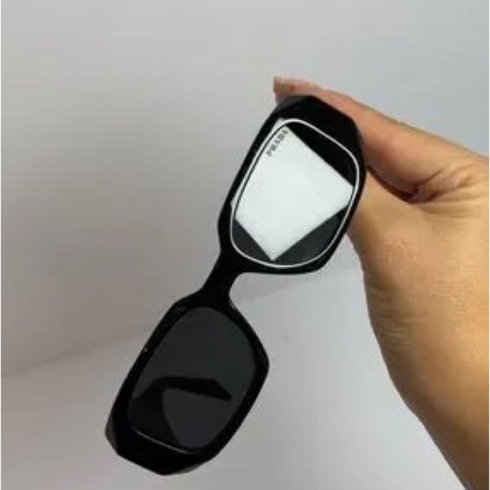 Prada SPR 17W Symbole Sunglasses in Black Acetate with Geometric Triangle Temple - Picture 4 of 10